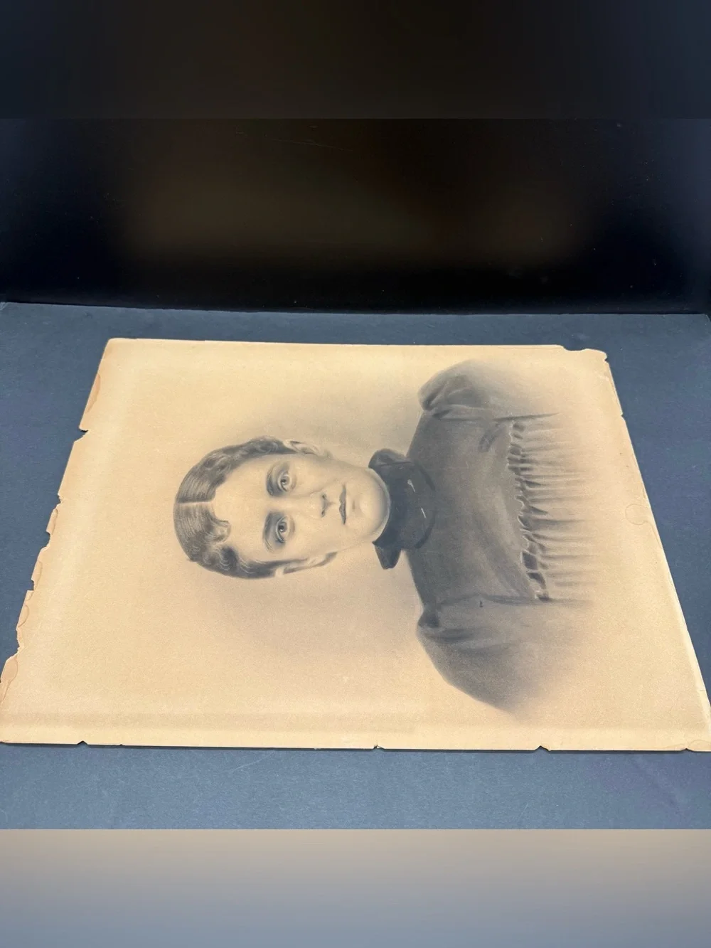 Antique Photograph In Pencil /Charcoal 20x16 Hauntingly Beautiful Eyes Halloween